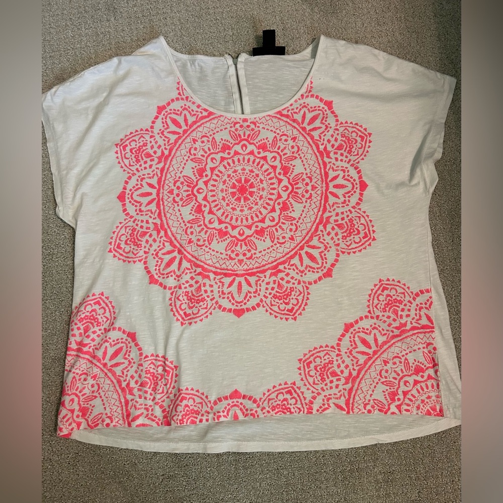 Style & Co. Bright Coral and White Shortsleeve Women’s XL Summer‎ T-Shirt
